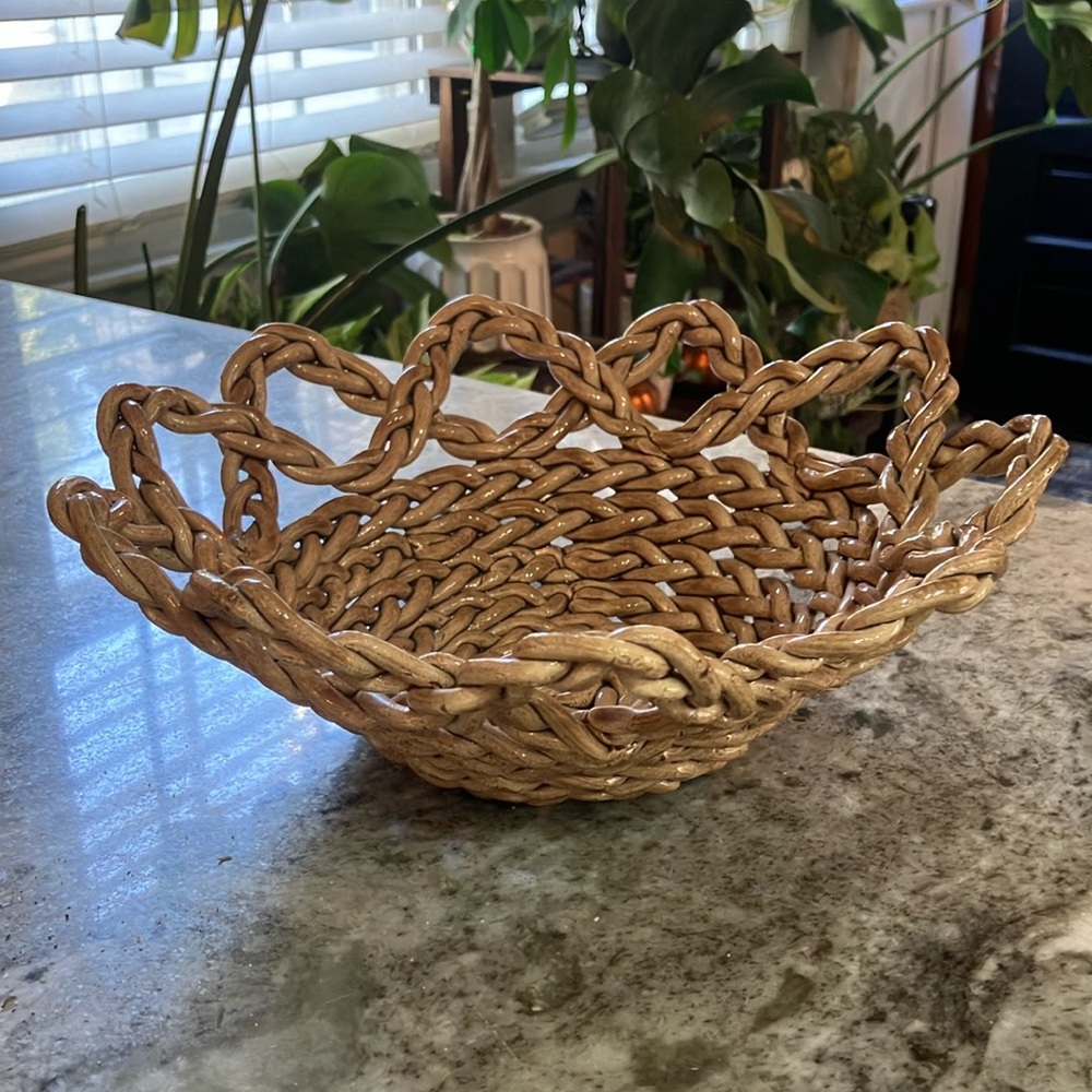 Vintage Bassano Ceramic Woven Bowl Tan
